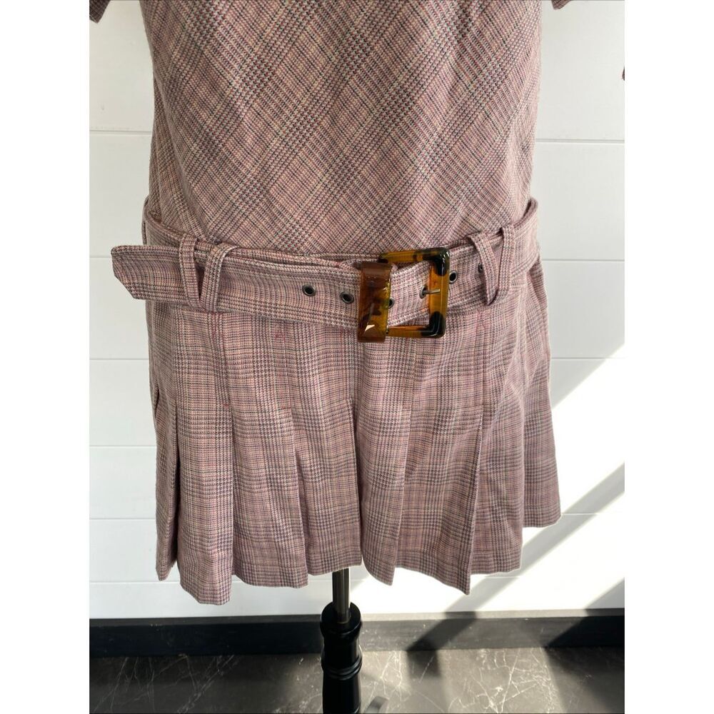 Free People Sevi Plaid Mini Dress Puff Sleeve Grey and Pink Combo Size M NWOT - Picture 6 of 12